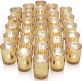 Letine Gold Votive Candle Holders Set of 36 - Speckled Mercury Gold Glass Candle Holder Bulk - Ideal for Wedding Centerpieces , Party Supplies , Home Decor