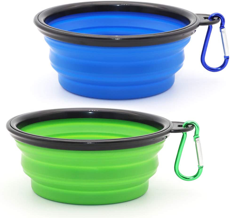 SLSON Collapsible Dog Bowl, 2 Pack Collapsible Dog Water Bowls for Cats Dogs, Portable Pet Feeding Watering Dish for Walking Parking Traveling with 2 Carabiners