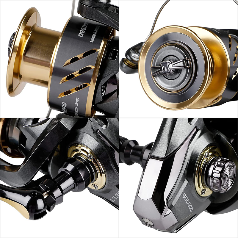 PLUSINNO GG Fishing Reel, High Speed Spinning Reel with 5.1:1 - 5.7:1 Gear Ratio, 22-30 LB Powerful Drag System, 9+1BB, Aluminum Spool for Fresh Water and Saltwater