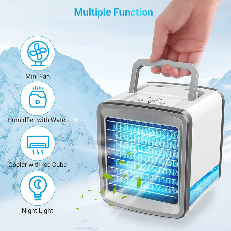 Portable Personal Air Conditioner, Desk AC Cool Fan Evaporative Cooler USB Recharged Outdoor Camping Mini Fan Humidifier Quiet Air Cooler Misting Fan with 7 Colors Night Light for Office Bedroom Tent