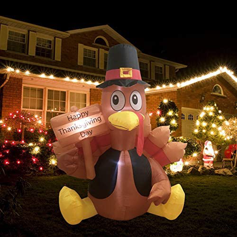 MorTime 6 FT Thanksgiving Inflatable Turkey, Blow up Lighted Turkey Decor with LED Lights for Fall Autumn Yard Party Shopping Mall Harvest Day Thanksgiving Decorations