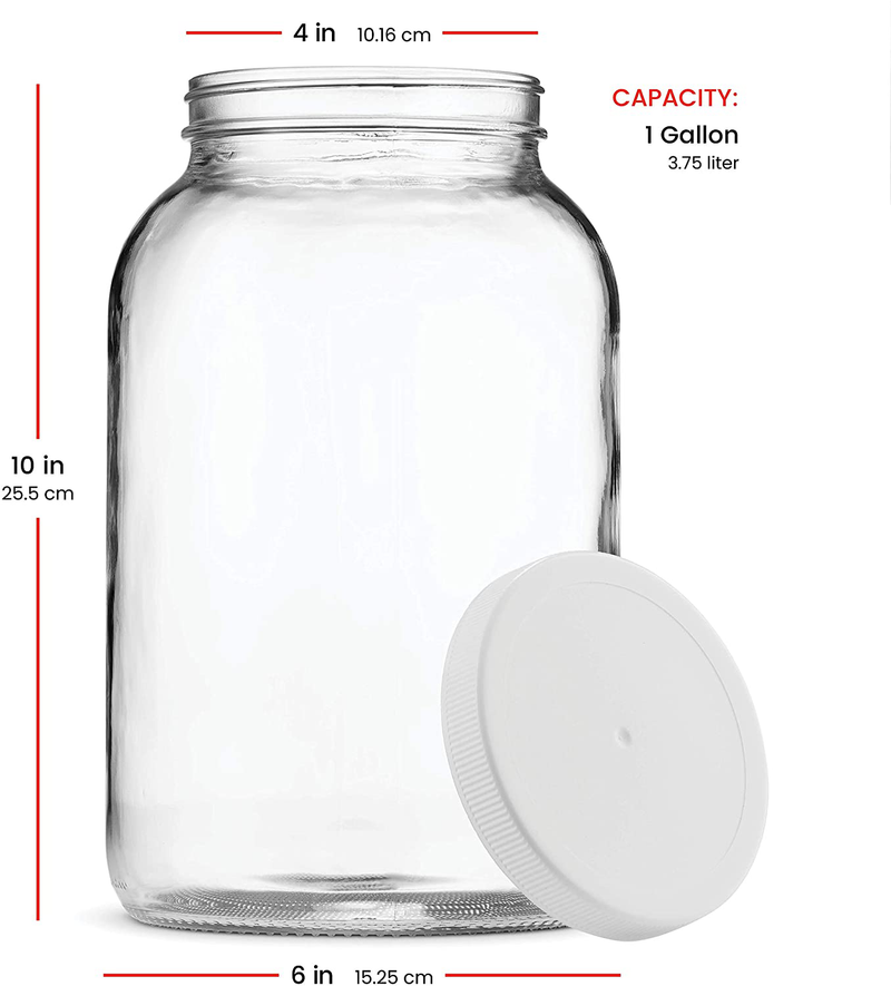 Paksh Novelty 1-Gallon Glass Jar Wide Mouth with Airtight Plastic Lid - USDA Approved BPA-Free Dishwasher Safe Mason Jar for Fermenting, Kombucha, Kefir, Storing and Canning Uses, Clear (4 Pack)