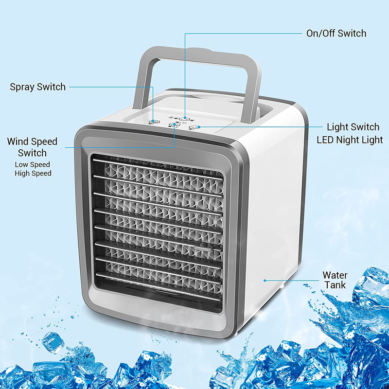 Portable Personal Air Conditioner, Desk AC Cool Fan Evaporative Cooler USB Recharged Outdoor Camping Mini Fan Humidifier Quiet Air Cooler Misting Fan with 7 Colors Night Light for Office Bedroom Tent