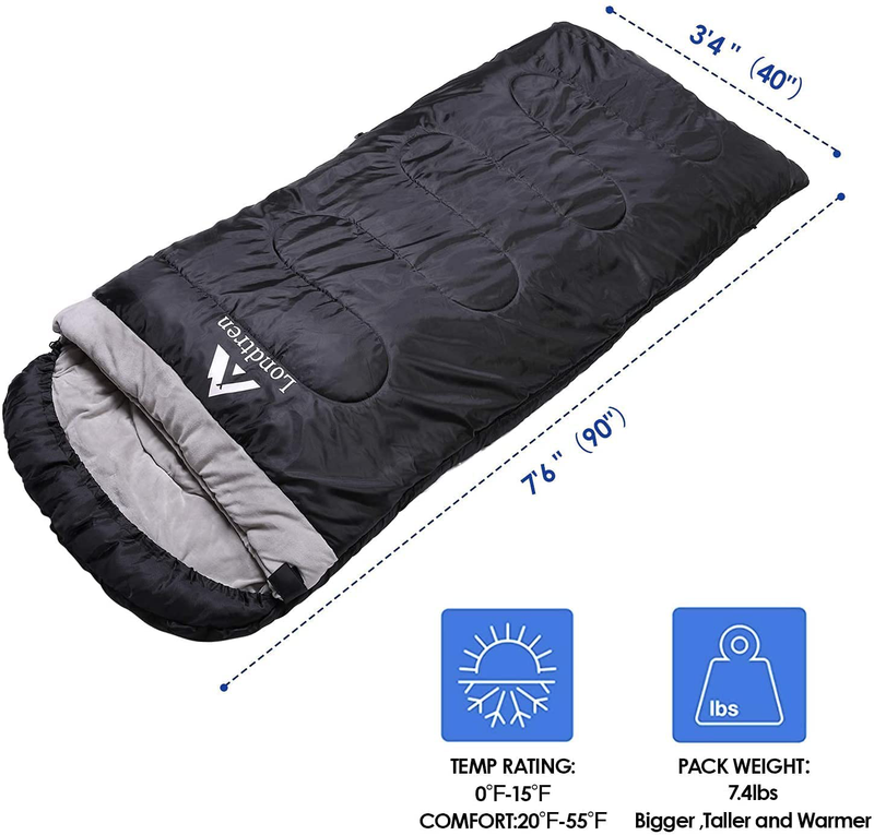 LONDTREN Large 0 Degree Sleeping Bags for Adults Cold Weather Sleeping Bag Camping Winter below Zero 20 15 Flannel Big and Tall XXL