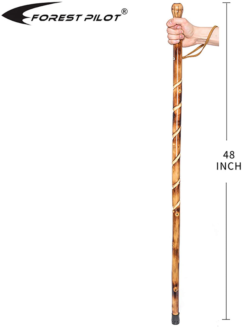 FOREST PILOT Big Ball Head Wooden Walking Stick with a Compass (Nature Color, 48 Inches, One Piece)
