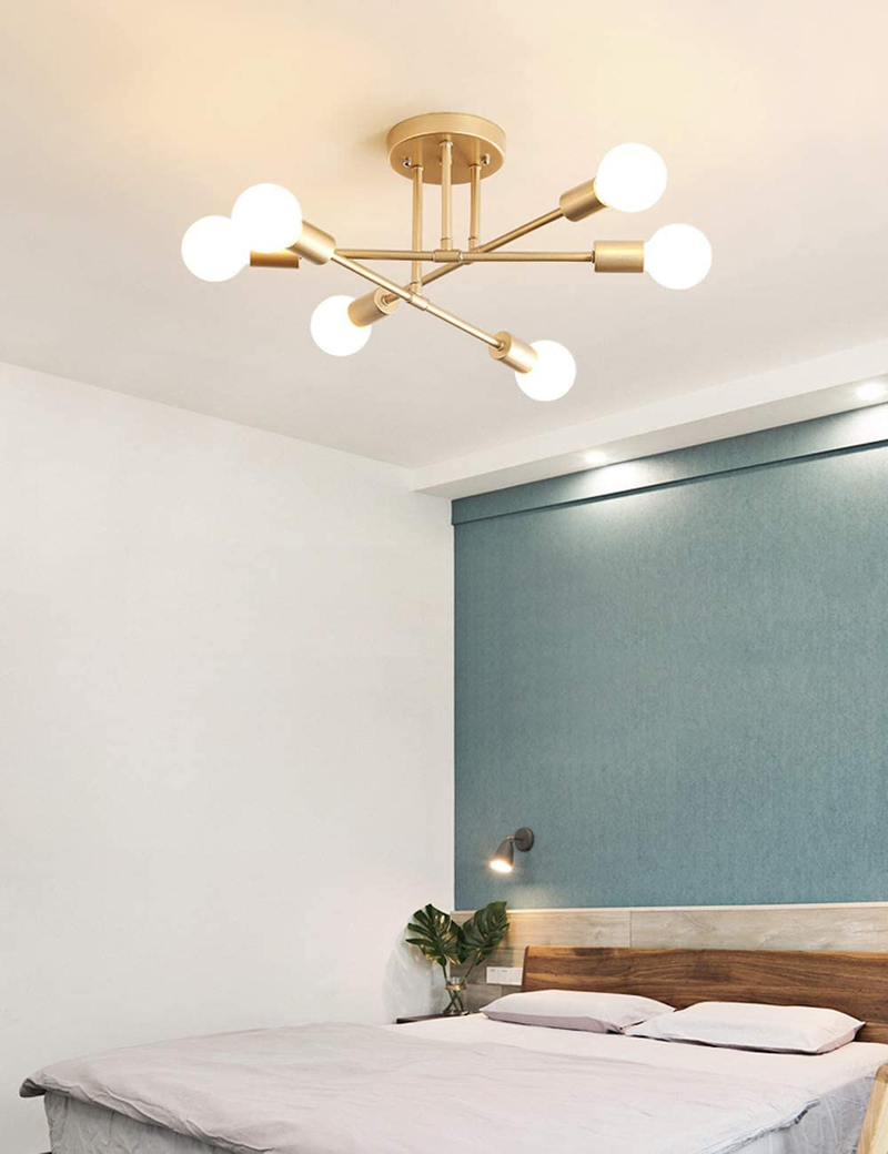 Dellemade Modern Sputnik Chandelier, 6-Light Ceiling Light for Bedroom,Dining Room,Kitchen,Office (Gold)