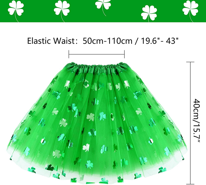 FEPITO St.Patrick'S Day Parade Costume Accessories Set Includes Shamrock Green Tutu Tulle Skirt and Shamrock Headband Necklace for St.Patrick'S Day Decoration Party Supplies