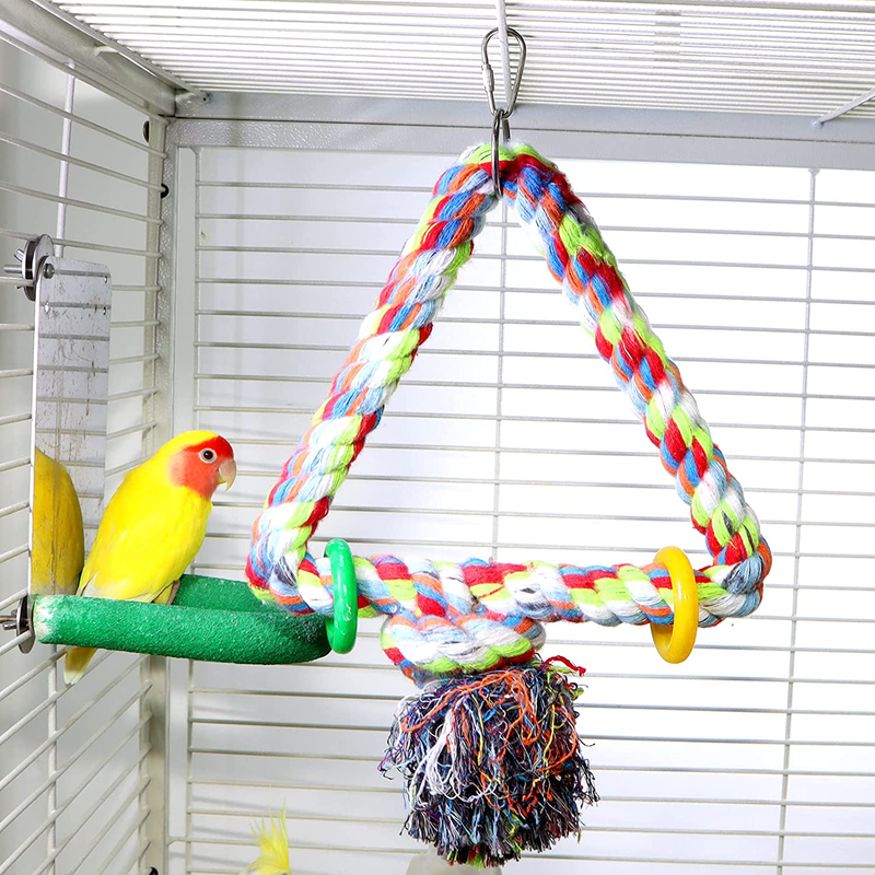 KINTOR Big Triangle Rope Swing Bird Toy Parrot Cage Toys Cages Conure African Grey