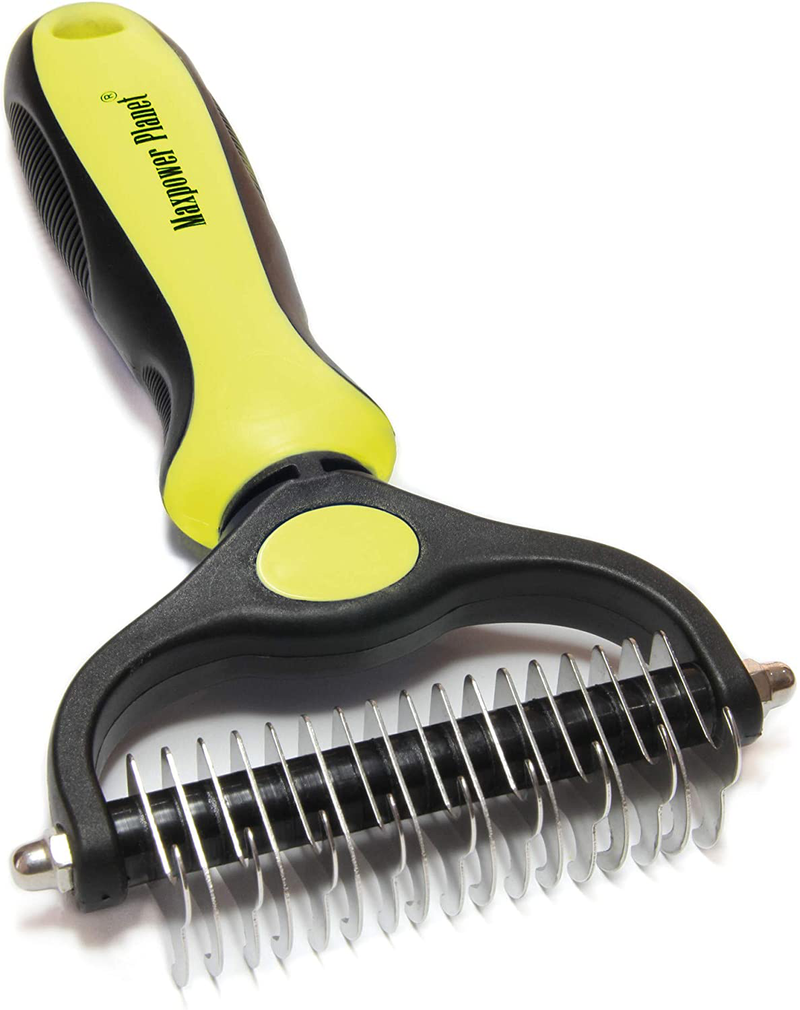 Maxpower Planet Pet Grooming Brush - Double Sided Shedding and Dematting Undercoat Rake Comb for Dogs and Cats,Extra Wide