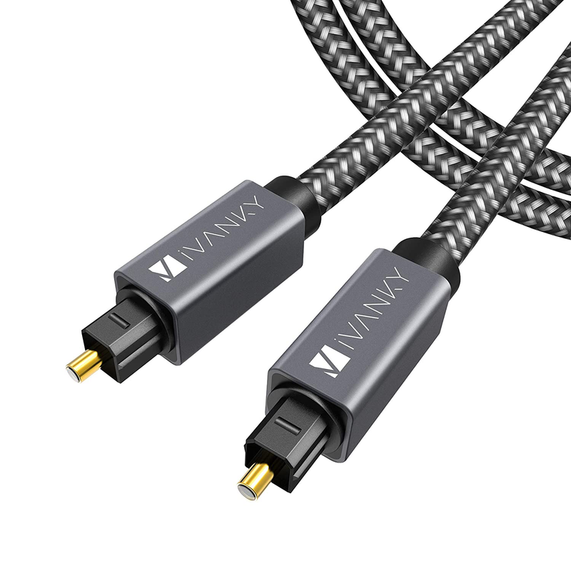 Digital Optical Audio Cable (10 Feet) - [Flawless Audio, Secure Connection] iVanky Slim Braided Digital Audio Optical Cord/Toslink Cable for Sound Bar, TV, PS4, Xbox, Samsung, Vizio - CL3 Rated, Grey