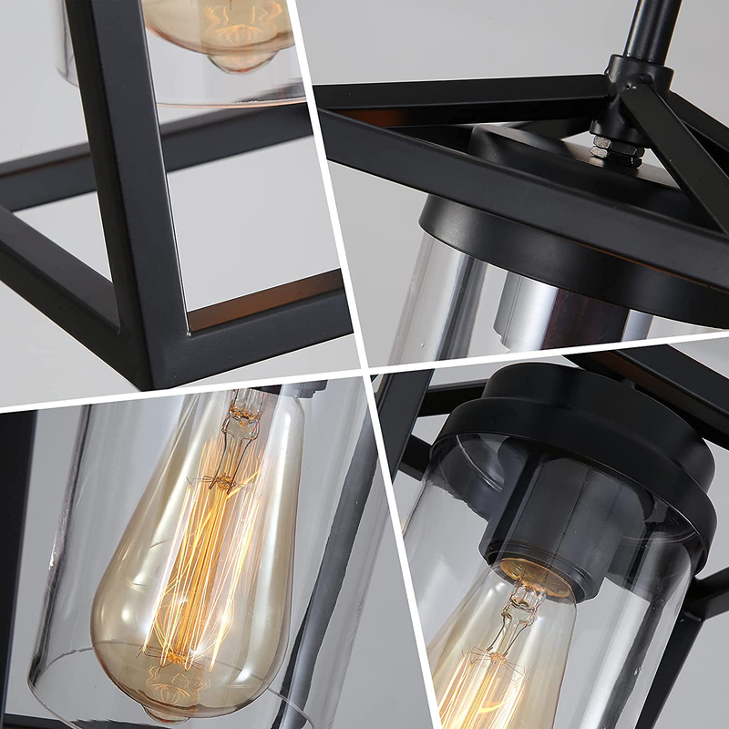 SGLfarmty Pendant Lighting for Kitchen Island, Cage Hanging Light Fixtures, Black Pendant Lights with Durable Glass Shade for Dining Room & Kitchen,Black