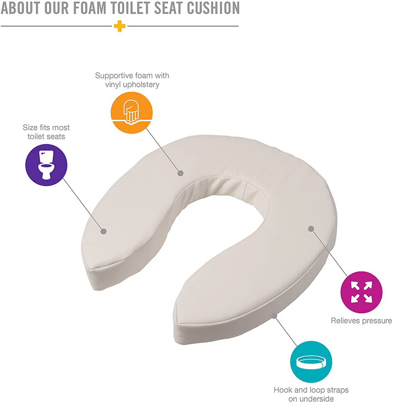 DMI Raised Toilet Seat Toilet, Toilet Seat Riser, Seat Cushion and Toilet Seat Cover to Add Extra Padding to the Toilet Seat While Relieving Pressure, 2 Inch Pad, White