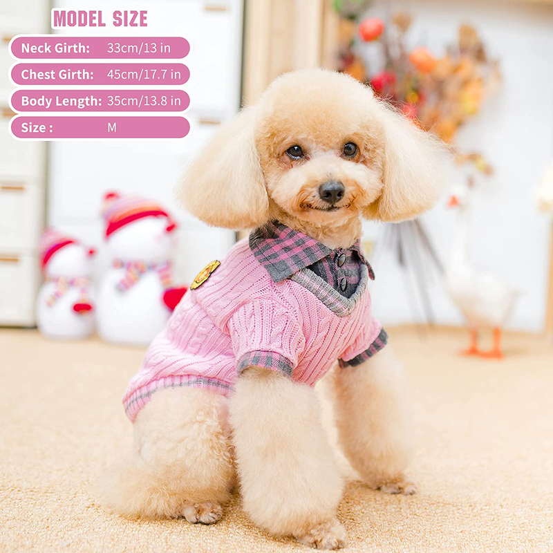PUPTECK Soft Warm Dog Sweater Cute Knitted Dog Winter Clothes Classic Plaid British Style Dog Coats for Small Medium Dogs