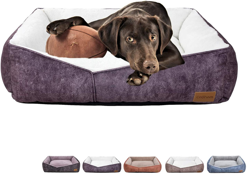 Coohom Rectangle Washable Dog Bed,Warming Comfortable Square Pet Bed Simple Design Style,Durable Dog Crate Bed for Medium Large Dogs (30 INCH, Purple)