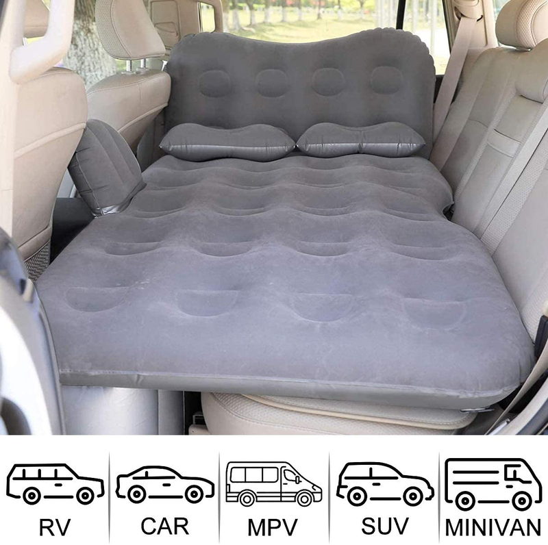 SAYGOGO Inflatable Car Air Mattress Travel Bed - Thickened Car Camping Bed Sleeping Pad with Electric Car Air Pump Flocking & PVC Surface Car Tent with 2 Pillows for SUV Sedan Pickup Back Seat