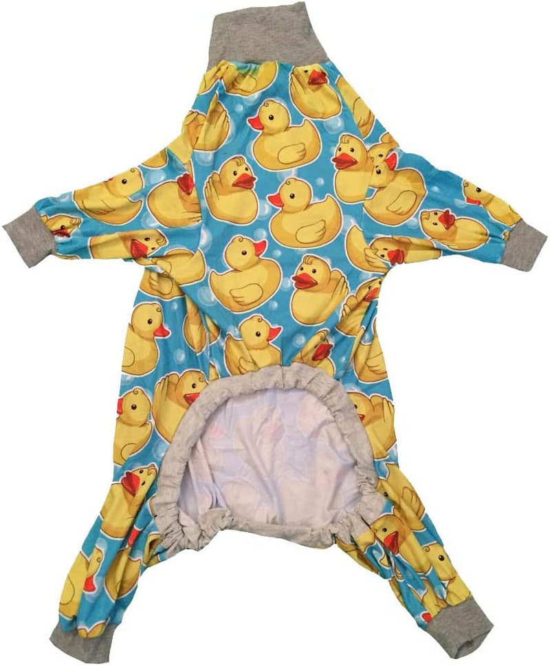 Tooth and Honey Pit Bull Pajamas/Rubber Duck Print/Lightweight Pullover Pajamas/Full Coverage Dog Pjs/Yellow with Grey Trim
