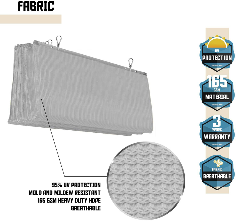 TANG Pergola Shade Cover Retractable Replacement Awning Canopy Shade Cover for Deck Porch Patio Slide Hang Down Wave Shade Cover Removable with Hardware Wire Cable Light Grey 7'x16'