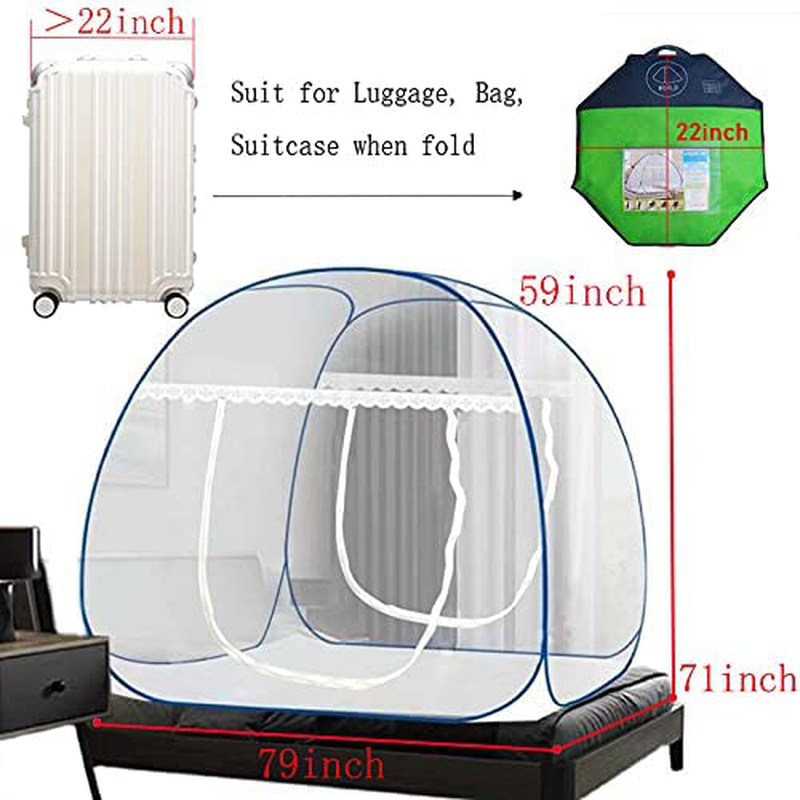 Pop up Mosquito Net Tent, Foldable Bed Canopy Double Door with Bottom for Bed Travel Camping Outdoor(79 X71X59 Inch)
