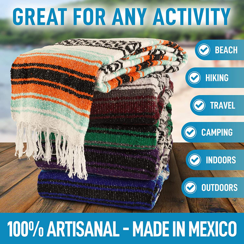 Handcrafted Large Mexican Blankets, Artisanal Handwoven Serape Blanket, Authentic Falsa Blanket, Beach Blanket, Camping Blanket, Picnic Blanket, Outdoor Blanket, Boho Throw Blankets, Mint Orange