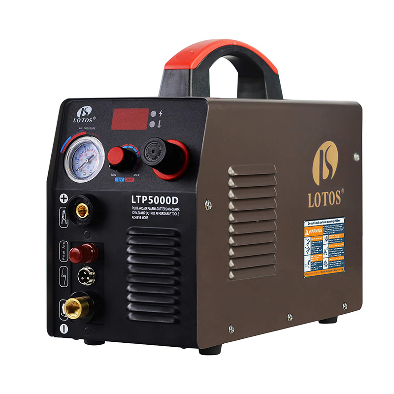 LOTOS LTP5000D 50Amp Non-Touch Pilot Arc Plasma Cutter, Dual Voltage 110V/220V, 1/2 Inch Clean Cut, Brown