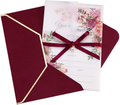 DORIS HOME 25pcs Burgundy Preprinted Floral Invitation Cards with RSVP Cards and Envelopes for Bridal Shower/Baby Shower/Wedding/Rehearsal