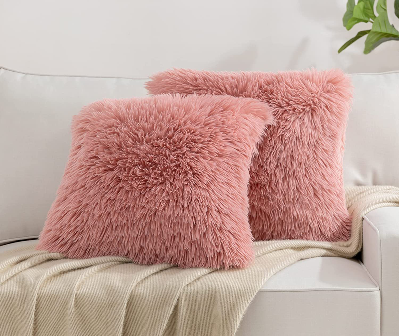 Hblife Pack of 2 Decorative Faux Fur Throw Pillow Covers Super Soft Luxury Cushion Pillowcase Fluffy Fuzzy Square Pillow Case for Bed Sofa Chair, 18X18 Inch Grey