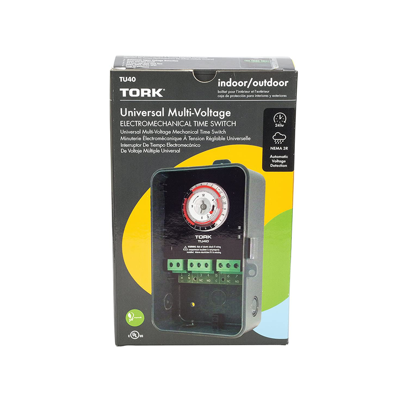 NSi Industries TORK TU40 Indoor/Outdoor 40-Amp Universal Multi-Volt Electromechanical Appliance Timer - 24-Hour Programming - Multiple On/Off Settings - 120-277-Volt - Compatible with Incandescent/Compact Fluorescent/LED - Same On/Off Times Each Day