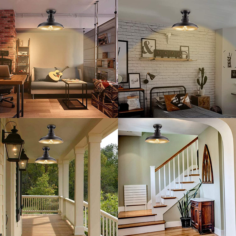 Semi Flush Mount Ceiling Light, Farmhouse Light Fixture, Industrial Flush Mount Ceiling Light for Hallway/Stairway/Foyer/Kitchen/Porch/Entryway