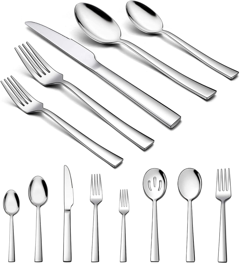Homikit 36-Piece Silverware Flatware Set with Serving Utensils, Stainless Steel Square Cutlery Set for 6, Eating Utensils Includes Fork Spoon Knife, Dishwasher Safe
