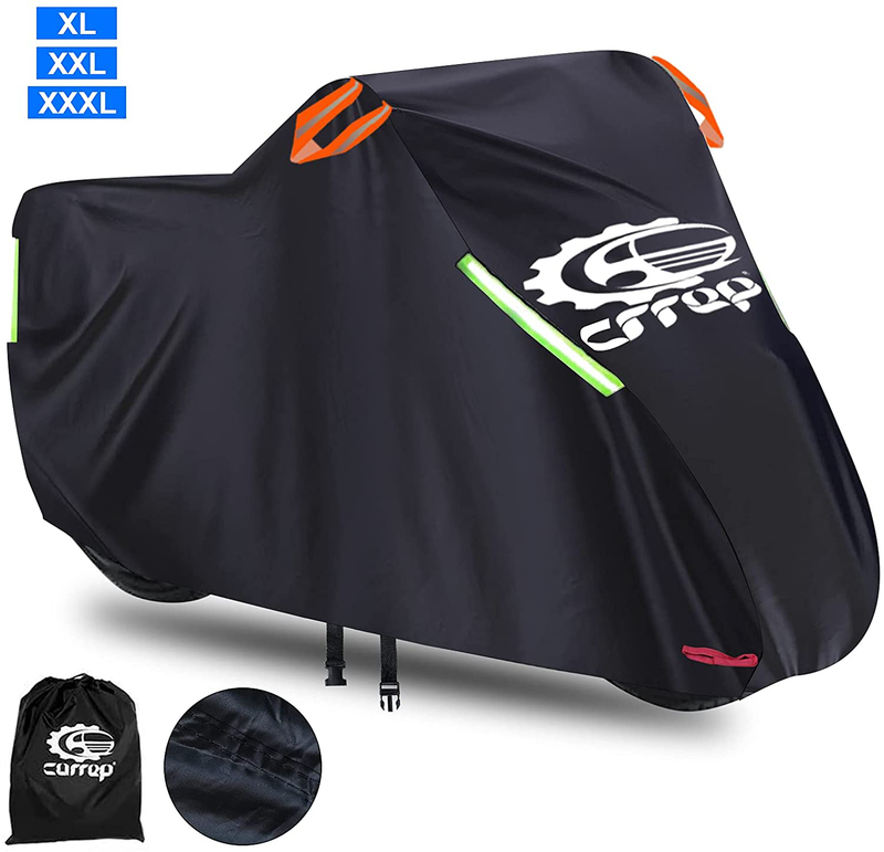 Upgraded XXL Motorcycle Cover Waterproof Outdoor - Thicker and Tear Proof Scooter Cover Against Dust Rain UV - Compatible with 104'' Harley Davison, Honda, Yamaha (XXL)