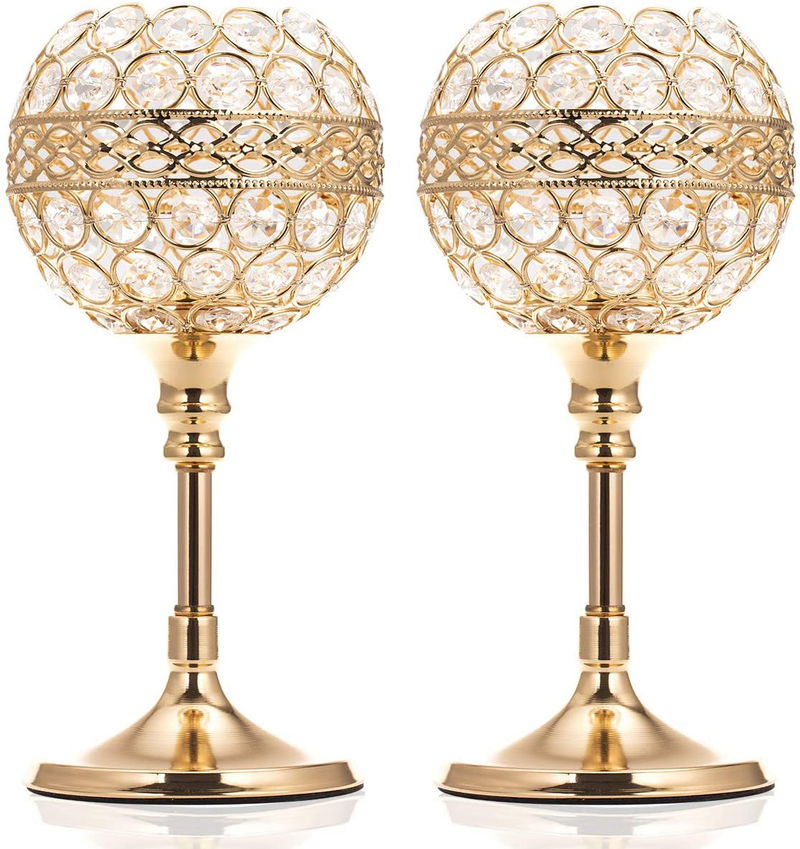 ManChDa Wedding Gift Gold Crystal Bowl Candle Holder Set of 2 for Dining Room Flange Decorative Centerpieces Modern House Decor Gifts for Anniversary Celebration