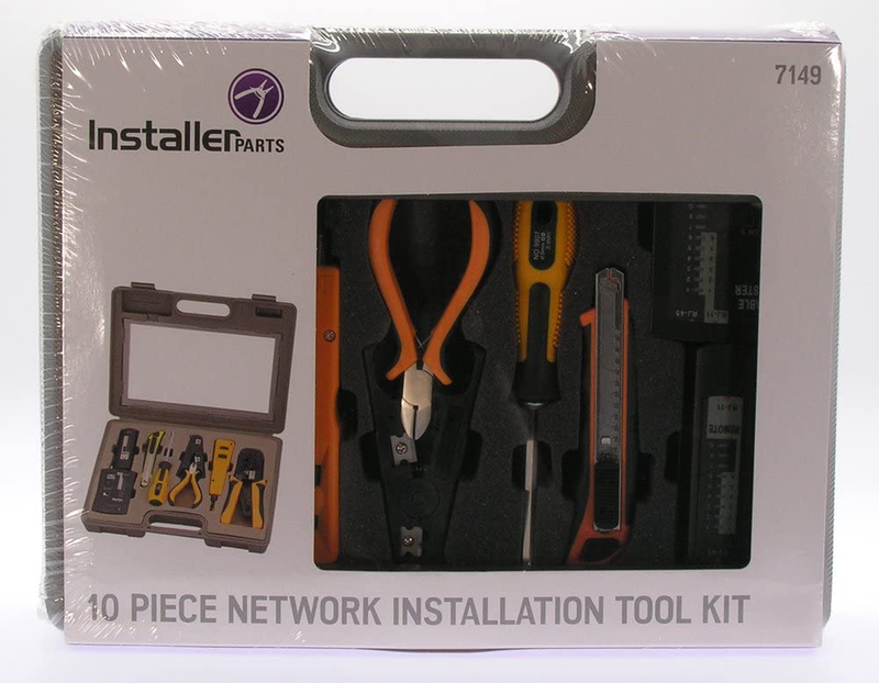 InstallerParts 10 Piece Network Installation Tool Kit - Includes LAN Data Tester, RJ45 RJ11 Crimper, 66 110 Punch Down, Stripper, Utility Knife, 2 in 1 Screwdriver, and Hard Case