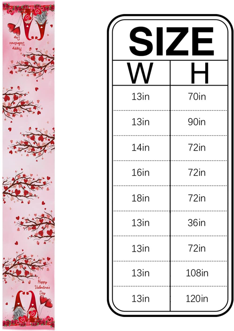 Happy Valentine'S Day Cotton Linen Table Runner Cute Gnomes Love Heart Shape Tree Rose Flowers 13X70 Inch Table Runners for Party Banquet Spring Holiday Kitchen Dining Table Top Decor
