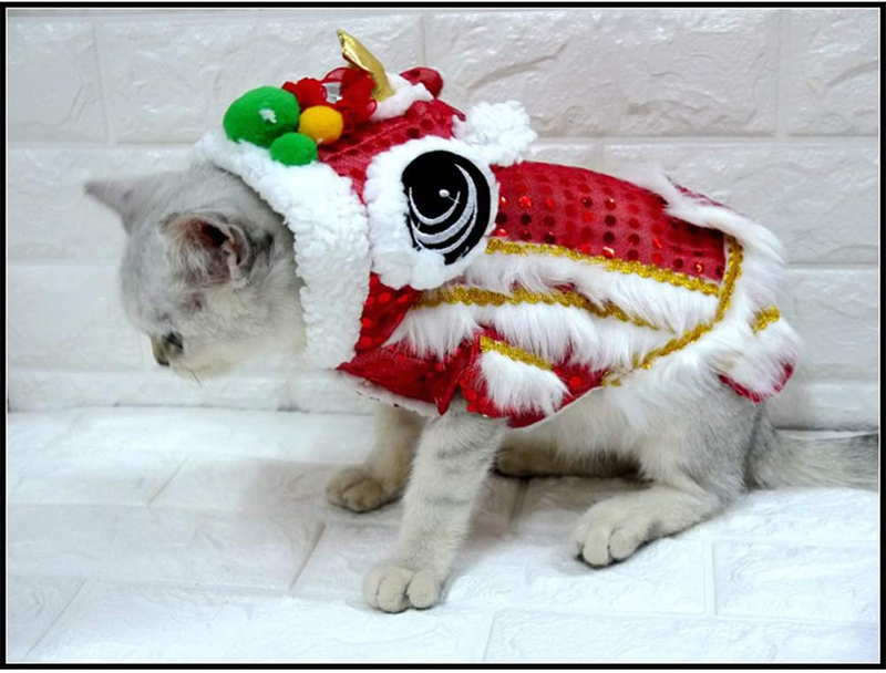 NACOCO Cute Dance Lion Dragon Pet Costume with Red Yellow Sequins New Year Cat Dog Clothes Hoodies Coat for Small Meduim Large Dogs