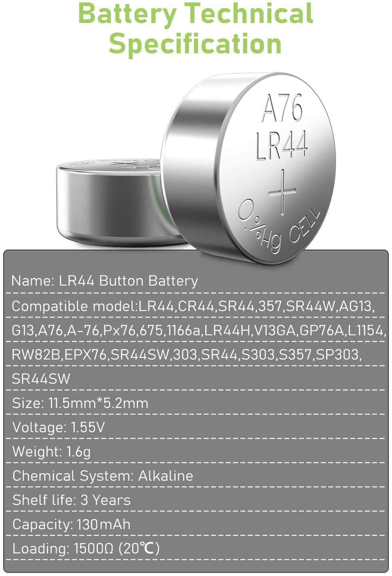 POWEROWL High Capacity LR44 Batteries 40 Pack, AG13 357 303 SR44 Premium Alkaline Battery 1.5V Button Coin Cell Batteries