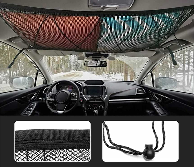 SUV Car Ceiling Cargo Net Pocket, 35.5"X25.5" Car Roof Storage Organizer, Long Trip Camping SUV Storage Bag Tent Putting Quilt Children'S Toy Towel Sundries Interior Accessories