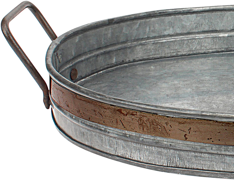 Stonebriar Galvanized Metal Serving Tray with Rust Trim and Metal Handles, Unique Butler Tray, Decorative Centerpiece for Coffee Table or Dining Table, Rustic Accessories for Weddings and Parties