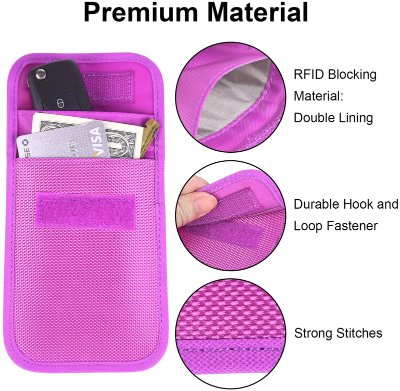 Faraday Bag for Key Fob, Wisdompro WP4694 RFID Key Fob Protector RF Car Signal Blocking, Anti-Theft Pouch, Anti-Hacking Case Blocker - Purple