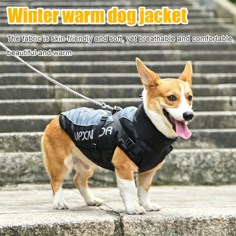 Dog Winter Coats Jackets with Harness Reflective Dog Coat for Cold Weather, Waterproof Dog Snow Coat Zip up Dog Jacket Warm Sports Clothes Apparel for Small Medium Large and Extra Large Dogs