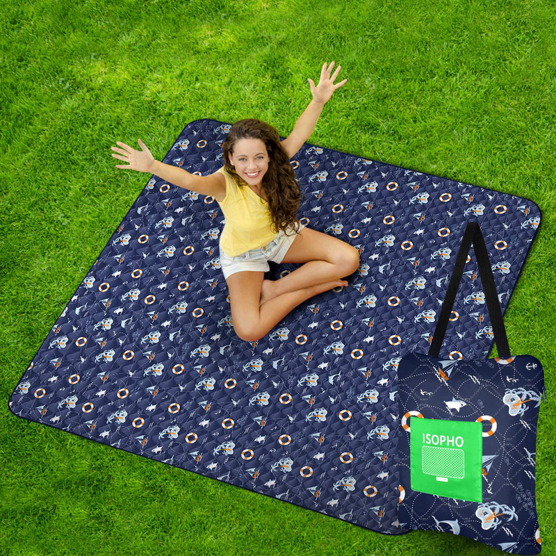 ISOPHO Outdoor Picnic Blanket Extra Large, Machine Washable Fold Camping Blanket, 3-Layer Sand Proof and Waterproof Picnic Mat, 67“X 79” Portable Blanket for Camping, Park, Beach, Hiking, Family