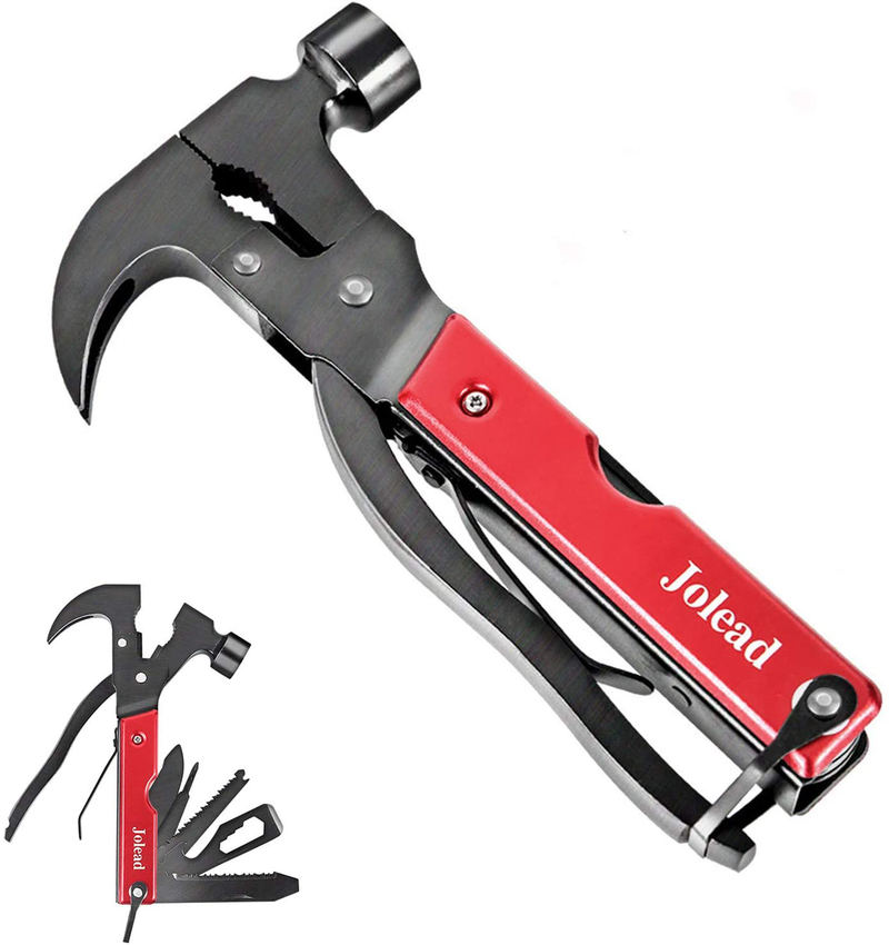 Multitool Camping Gear Gifts for Men Dad, 18 in 1 Stainless Steel Mini Hammer for Outdoor Survival Kit, Cool Camping Accessories Gadget, Multi Tool with Plier, Knife, Saw, Wrench, Bottle Opener+