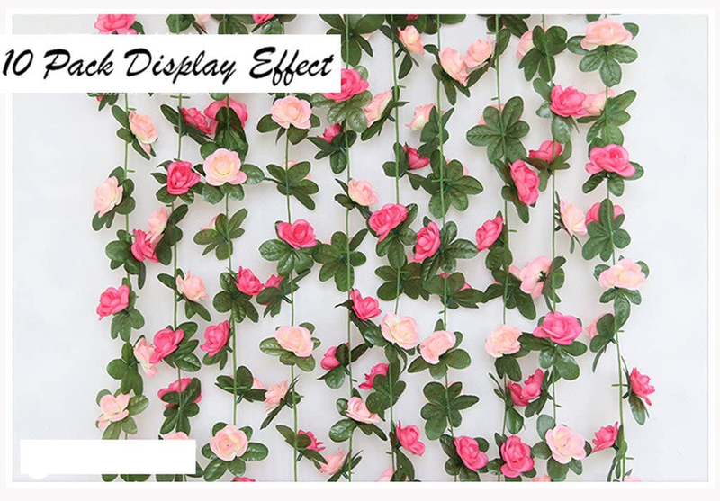 Meiliy 2 Pack 8.2 FT Fake Rose Vine Flowers Plants Artificial Flower Home Hotel Office Wedding Party Garden Craft Art Decor Pink Ml-021Pi…