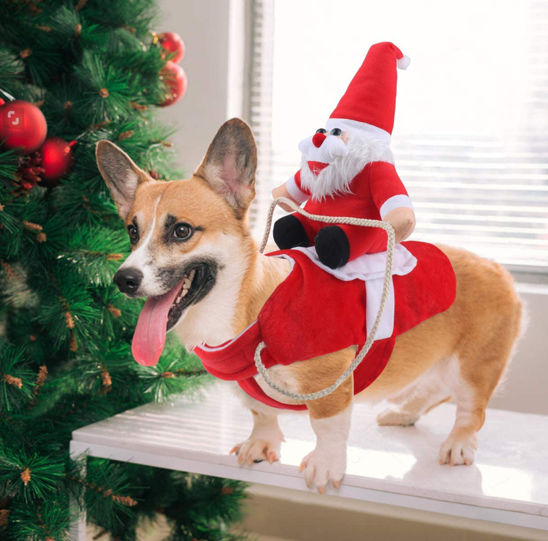Idepet Dog Santa Claus Riding Christmas Costume Funny Pet Cowboy Rider Horse Designed Dogs Cats Clothes Apparel Party Dress up Clothing Christmas Halloween (L)