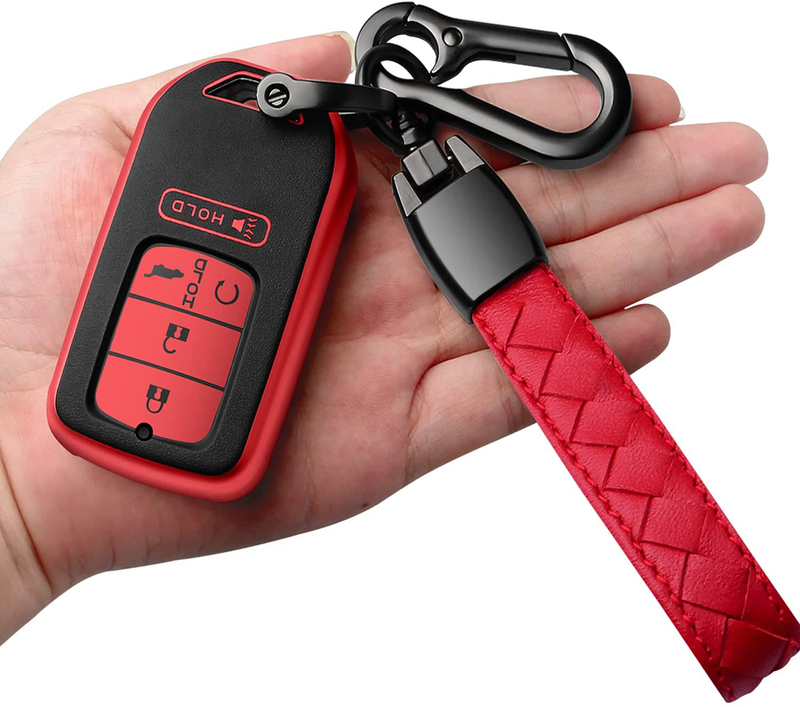 Sindeda for Honda Key fob Cover with Leather Keychain,Soft TPU Full Cover Protection,Key fob case Compatible With Honda Accord Civic CRV Pilot Odyssey Passport Smart Remote Key，Key Fob Shell-Red