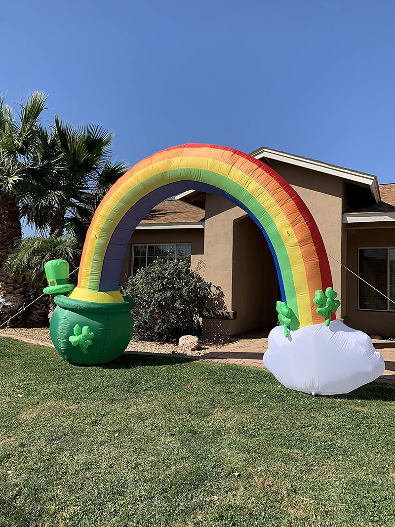 Joiedomi 14Ft Long 10 FT Tall St Patrick Inflatable Rainbow Arch with LED Light Build-In Cauldron Pot of Gold Inflatable Yard Garden Decorations, Indoor and Outdoor Theme Party Decor, Lawn Decor