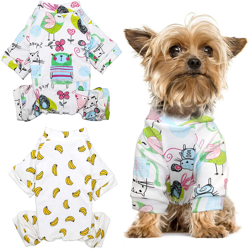 HYLYUN Puppy Pajamas 2 Packs - Adorable Puppy Clothes Soft Dog Pajamas Cotton Puppy Rompers Pet Jumpsuits Cozy Bodysuits for Small Dogs