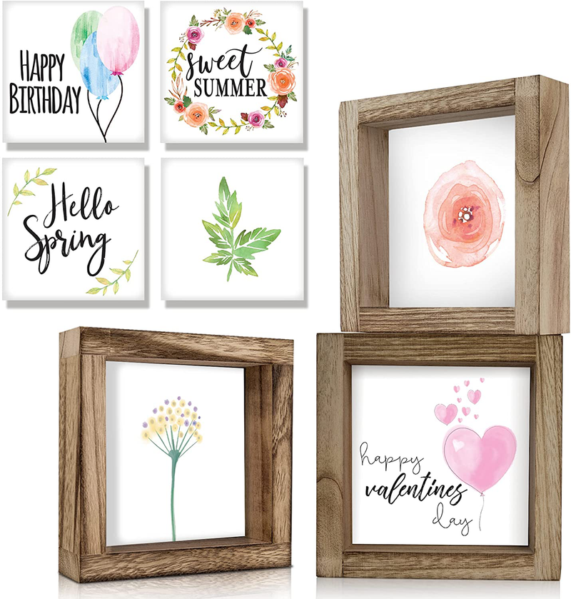 KIBAGA Farmhouse Valentines Day Signs for Home Decor - 3 Frames W/Interchangeable Sayings for Seasonal Tiered Tray Decoration - Perfect Spring Table/Wall Decor for Your Living Room