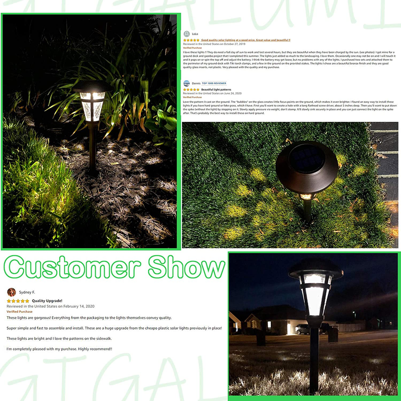 GIGALUMI 6 Pcs Solar Lights Outdoor, Bronze Finshed, Glass Lamp, Waterproof Led Solar Lights for Lawn, Patio, Yard, Garden, Pathway, Walkway and Driveway