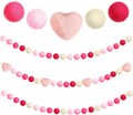 Tatuo 3 Pieces Valentine'S Day Wool Felt Ball Garland 6.56 Ft Valentines Pom Pom Garland Banner Felt Heart Hanging Garland for Valentine'S Day Wall Indoor Outdoor Home Party Supplies