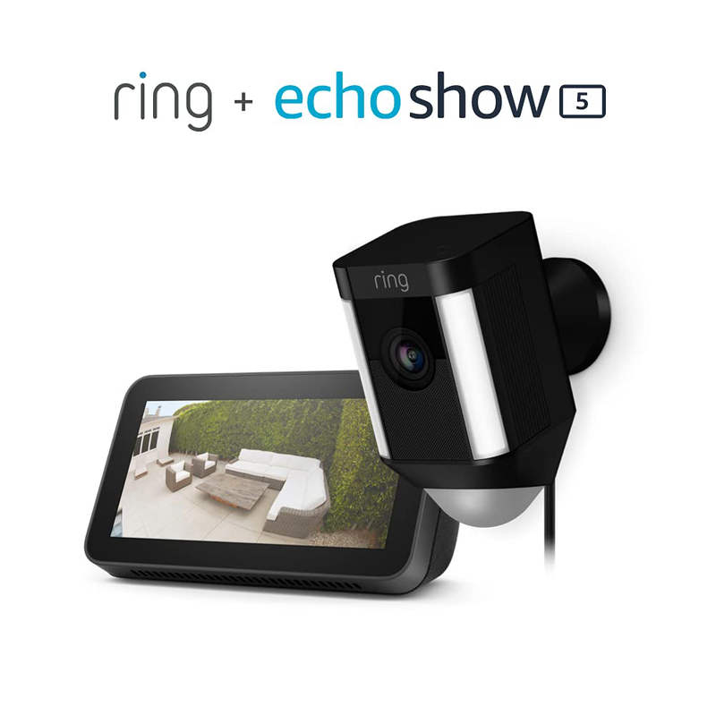 Ring Spotlight Cam Wired: Plugged-in HD security camera with built-in spotlights, two-way talk and a siren alarm, White, Works with Alexa